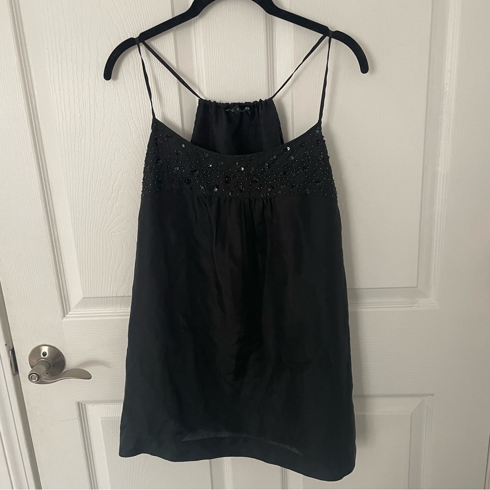 Eileen Fisher Black Beaded Sequin Top Tank Camisole Silk Size Medium